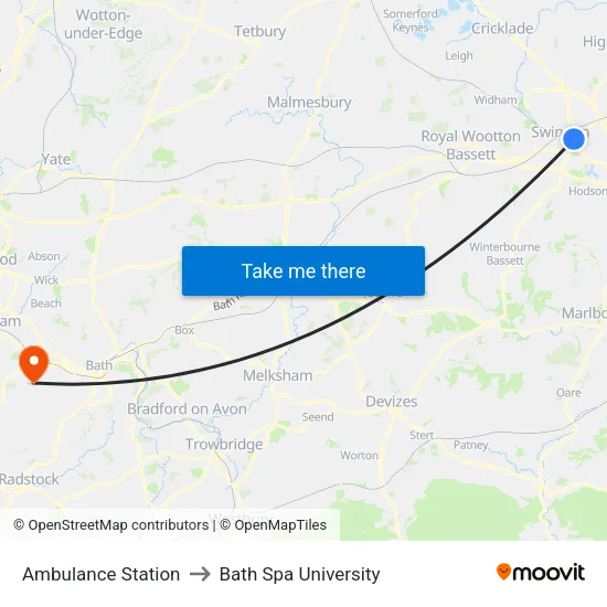 Ambulance Station to Bath Spa University map