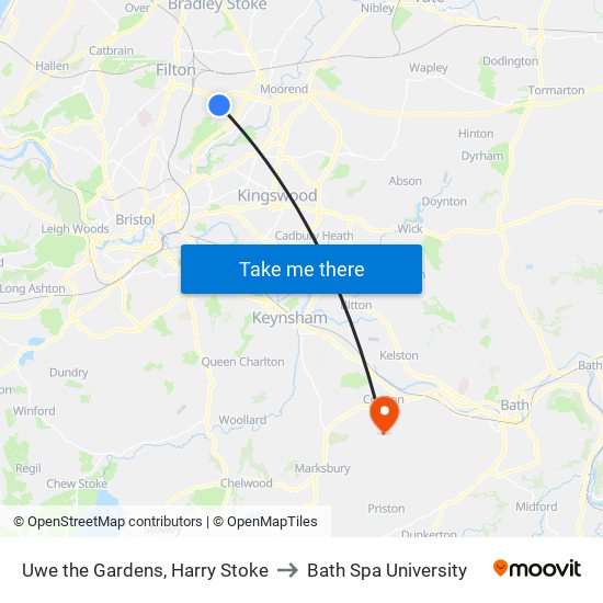 Uwe the Gardens, Harry Stoke to Bath Spa University map