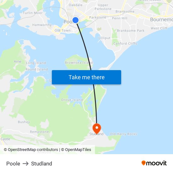 Poole to Studland map