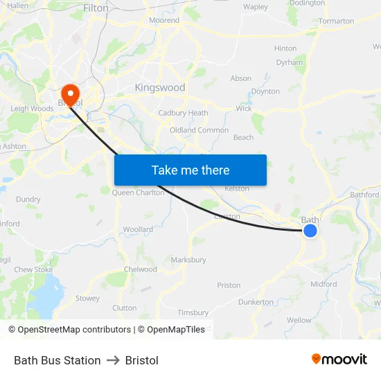 Bath Bus Station to Bristol map