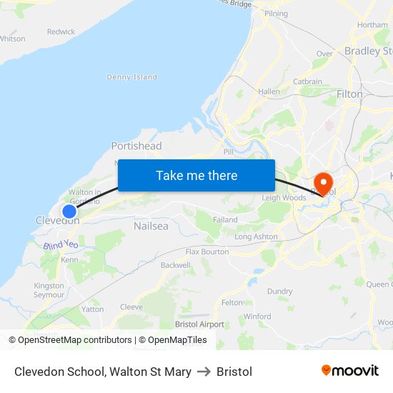 Clevedon School, Walton St Mary to Bristol map