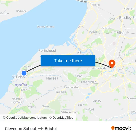 Clevedon School to Bristol map