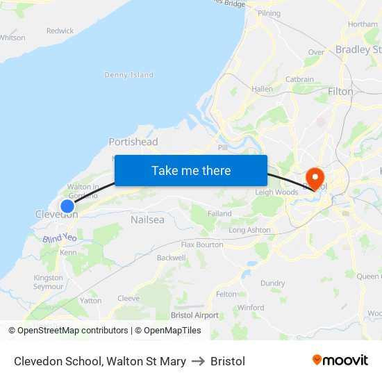 Clevedon School, Walton St Mary to Bristol map