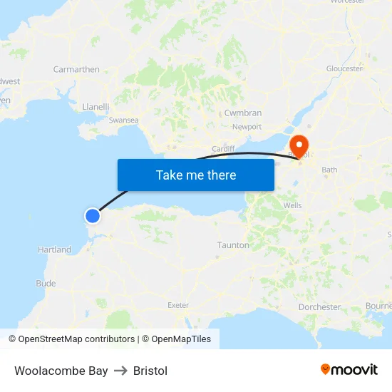Woolacombe Bay to Bristol map