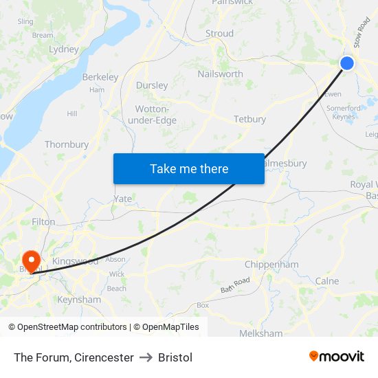 The Forum, Cirencester to Bristol map