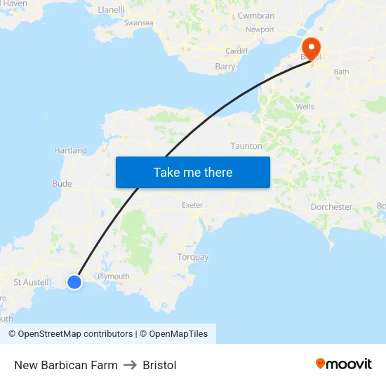 New Barbican Farm to Bristol map