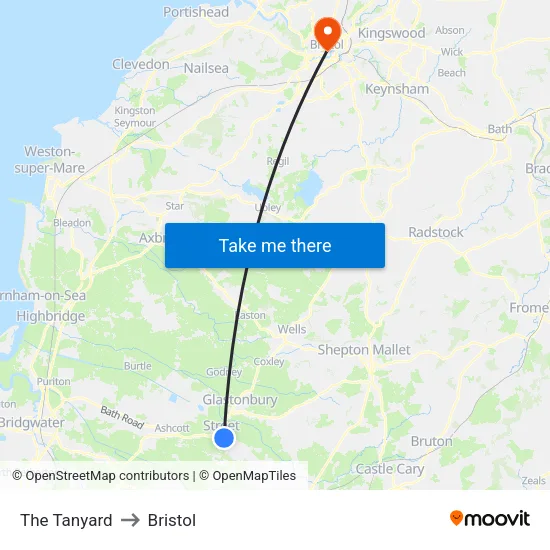 The Tanyard to Bristol map
