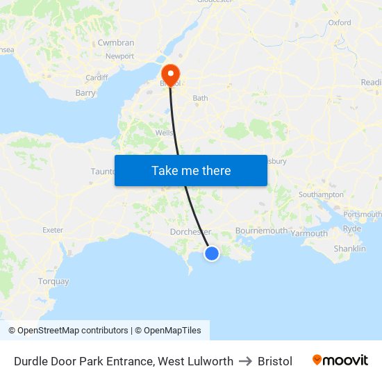 Durdle Door Park Entrance, West Lulworth to Bristol map