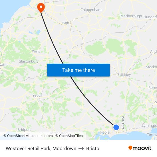 Westover Retail Park, Moordown to Bristol map