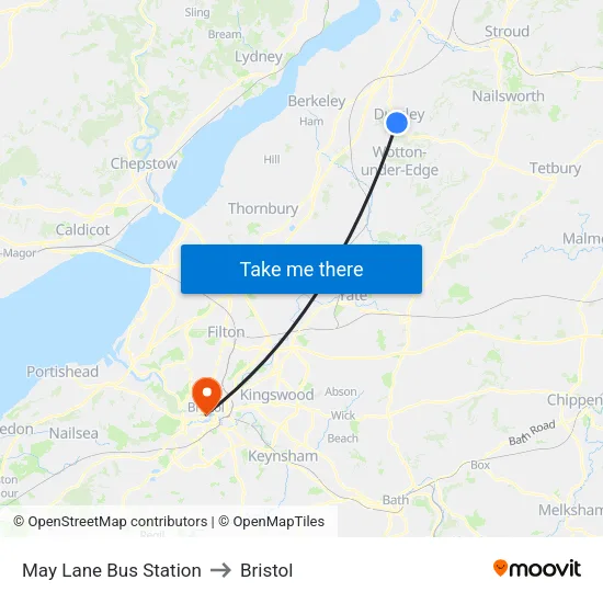 May Lane Bus Station to Bristol map