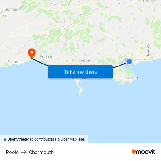 Poole to Charmouth map