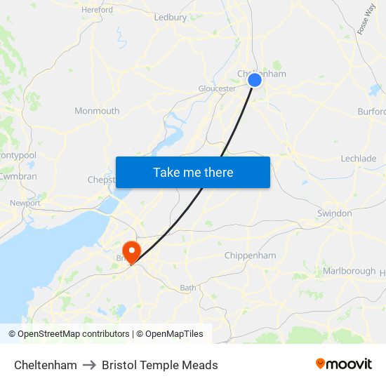 Cheltenham to Bristol Temple Meads map