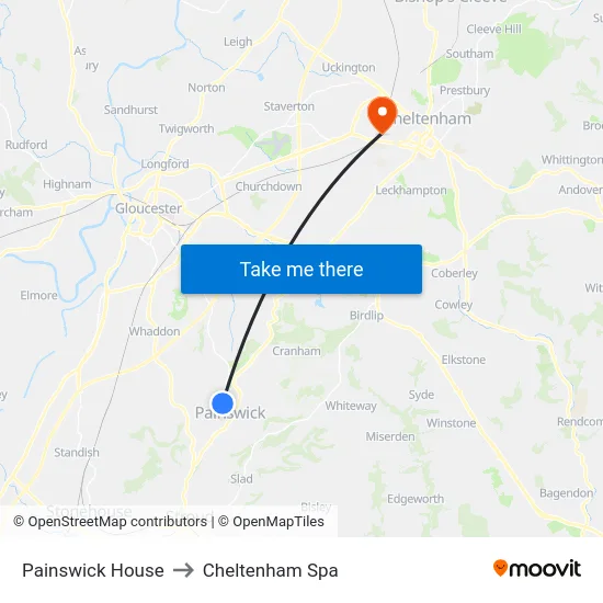 Painswick House to Cheltenham Spa map