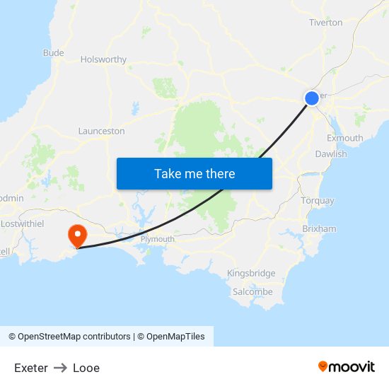 Exeter to Looe map