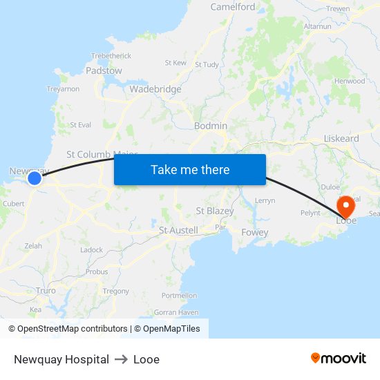 Newquay Hospital to Looe map