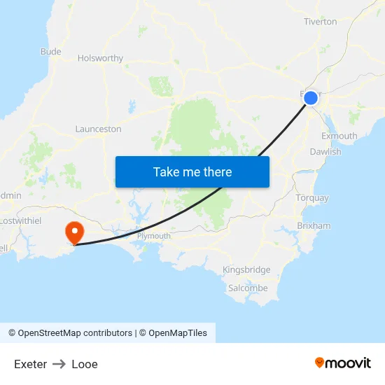 Exeter to Looe map
