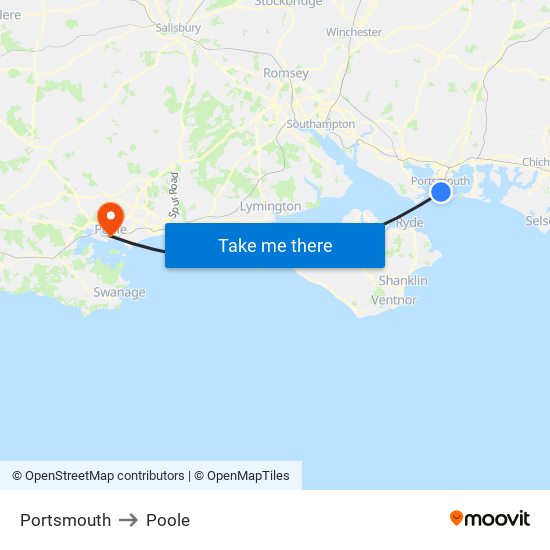 Portsmouth to Poole map