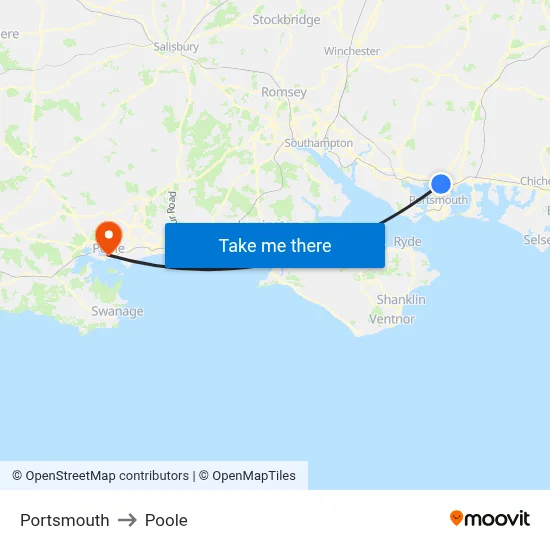 Portsmouth to Poole map