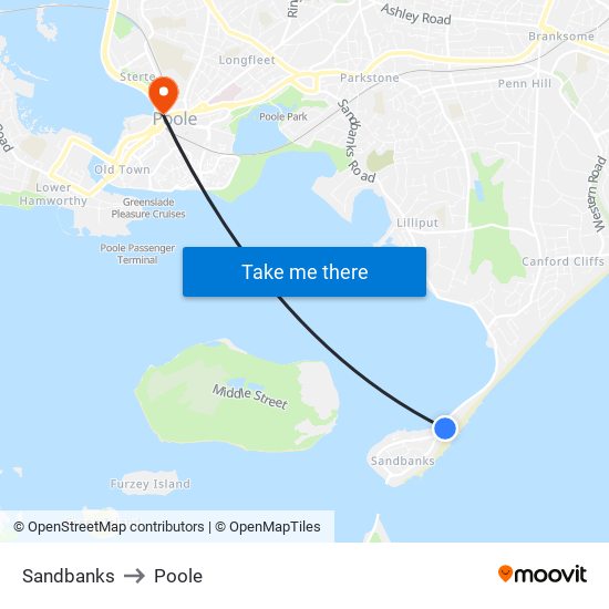 Sandbanks to Poole map