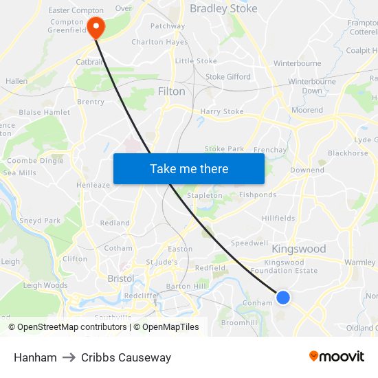 Hanham to Cribbs Causeway map