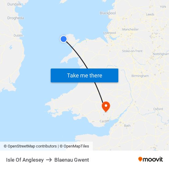 Isle Of Anglesey to Blaenau Gwent map