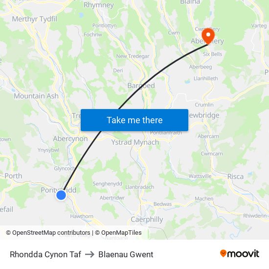 Rhondda Cynon Taf to Blaenau Gwent map