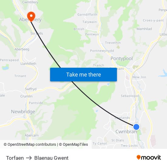 Torfaen to Blaenau Gwent map