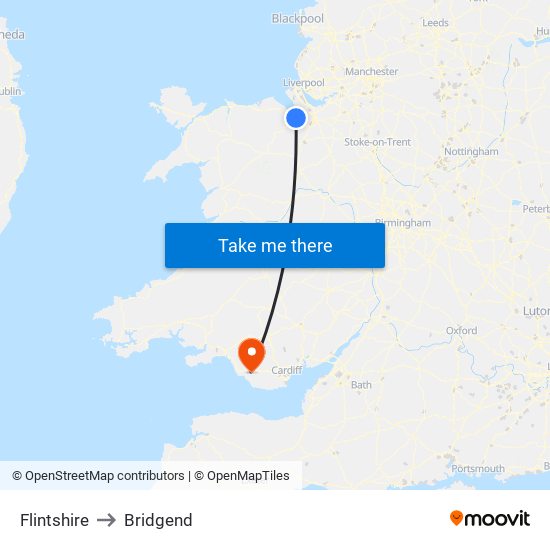 Flintshire to Bridgend map