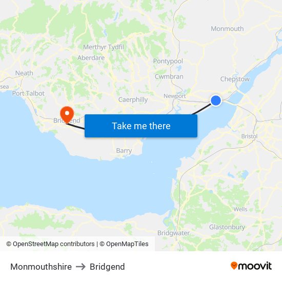 Monmouthshire to Bridgend map