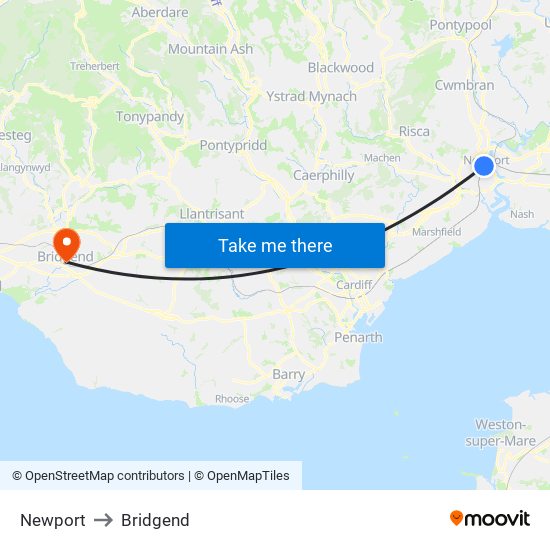 Newport to Bridgend map