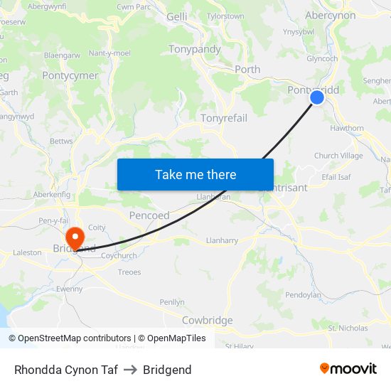 Rhondda Cynon Taf to Bridgend map