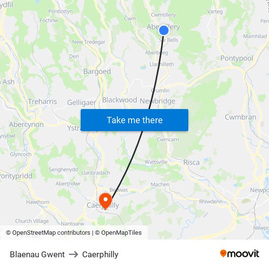 Blaenau Gwent to Caerphilly map