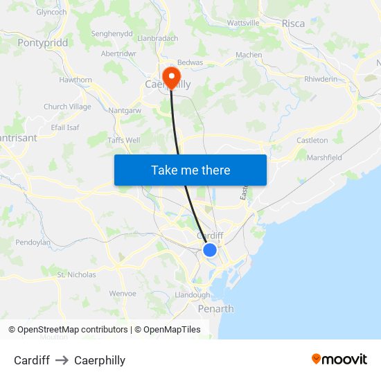 Cardiff to Caerphilly map