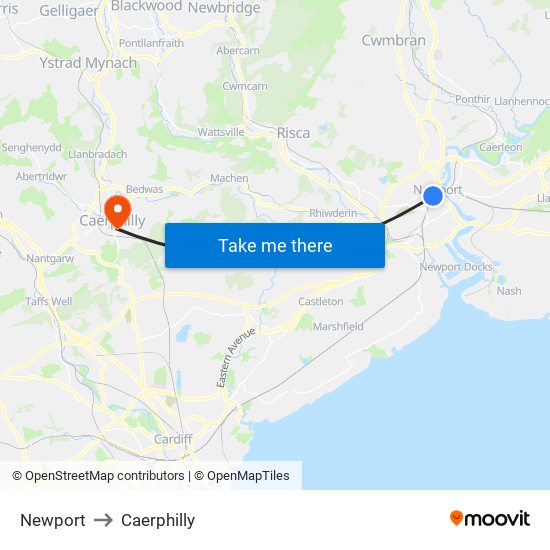 Newport to Caerphilly map