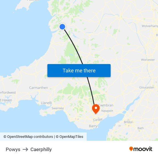 Powys to Caerphilly map