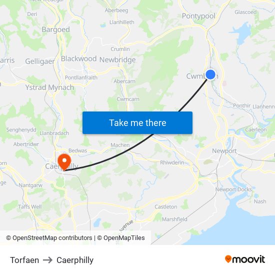 Torfaen to Caerphilly map