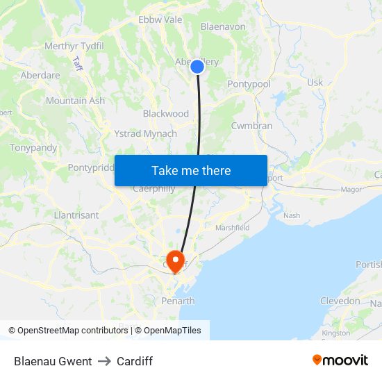 Blaenau Gwent to Cardiff map