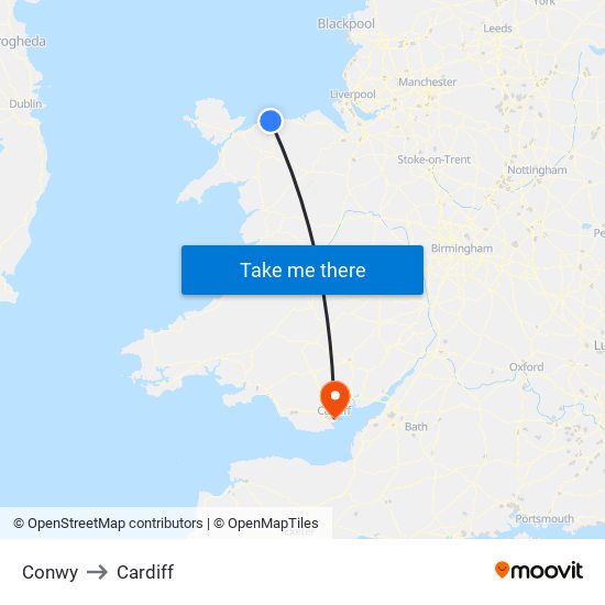 Conwy to Cardiff map
