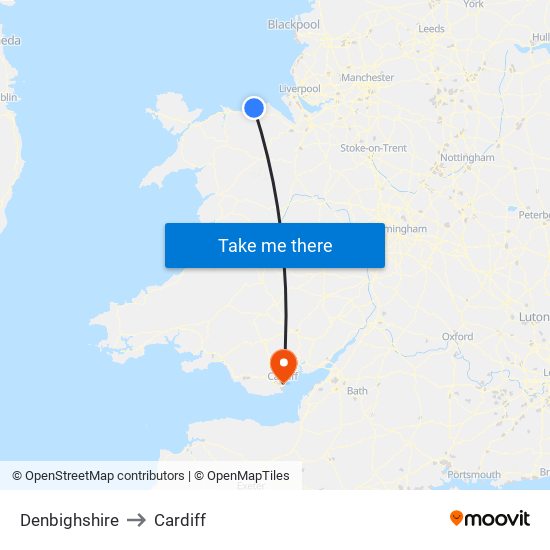 Denbighshire to Cardiff map