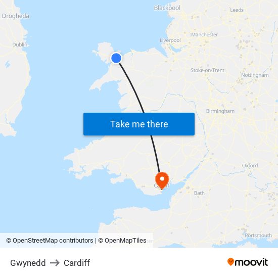 Gwynedd to Cardiff map