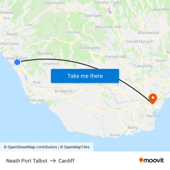 Neath Port Talbot to Cardiff map