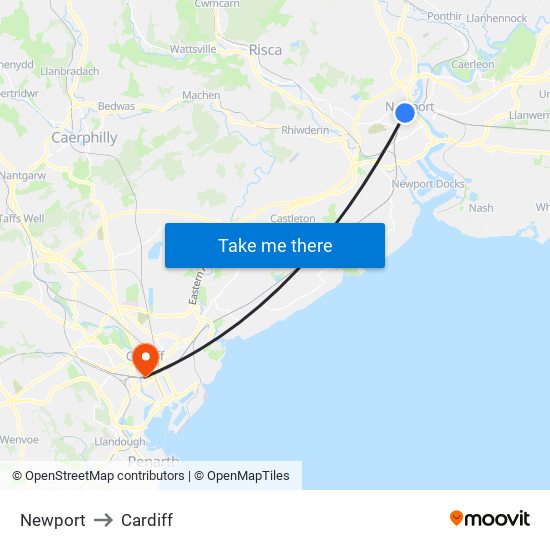 Newport to Cardiff map