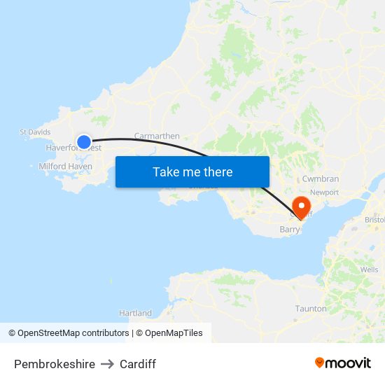 Pembrokeshire to Cardiff map