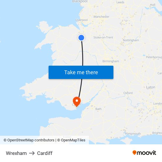 Wrexham to Cardiff map