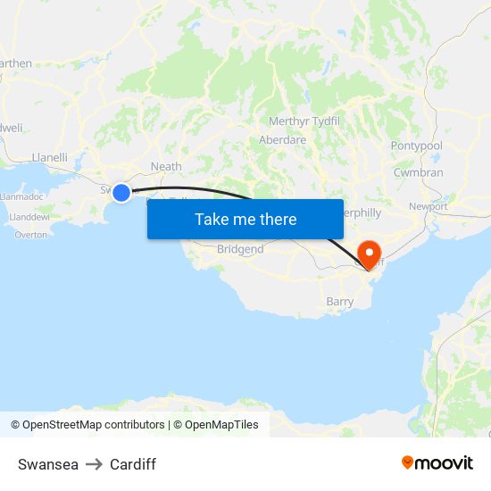 Swansea to Cardiff map