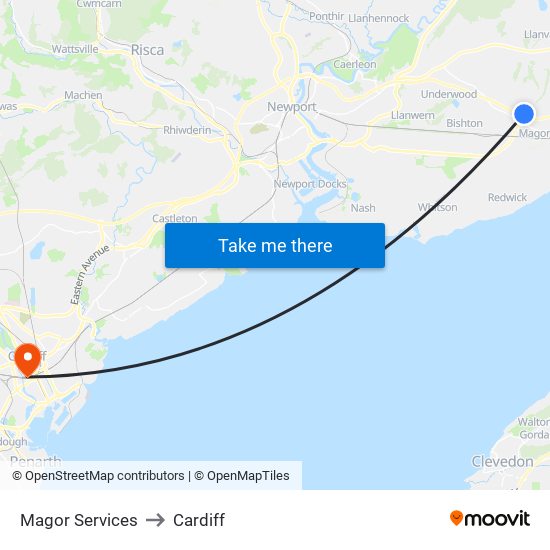 Magor Services to Cardiff map