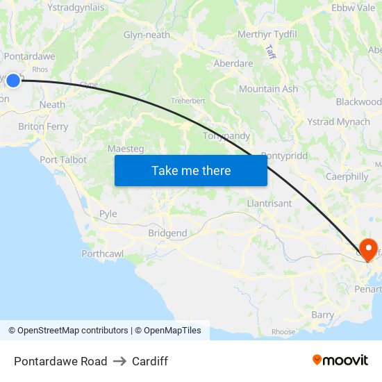 Pontardawe Road to Cardiff map