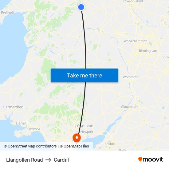 Llangollen Road to Cardiff map