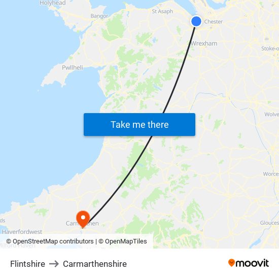 Flintshire to Carmarthenshire map