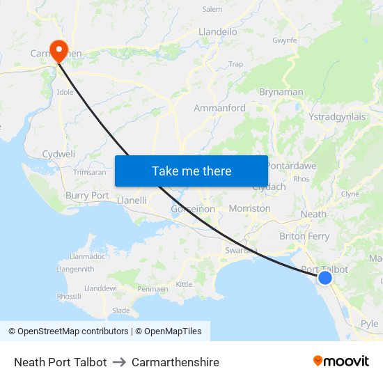 Neath Port Talbot to Carmarthenshire map